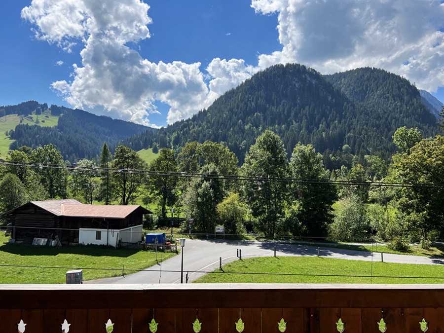 ご家族のスイス滞在に適したアパートのバルコニーから見るスイスの大自然